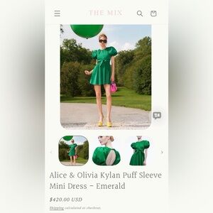 Alice + Olivia Emerald Puff-Sleeve Mini Dress